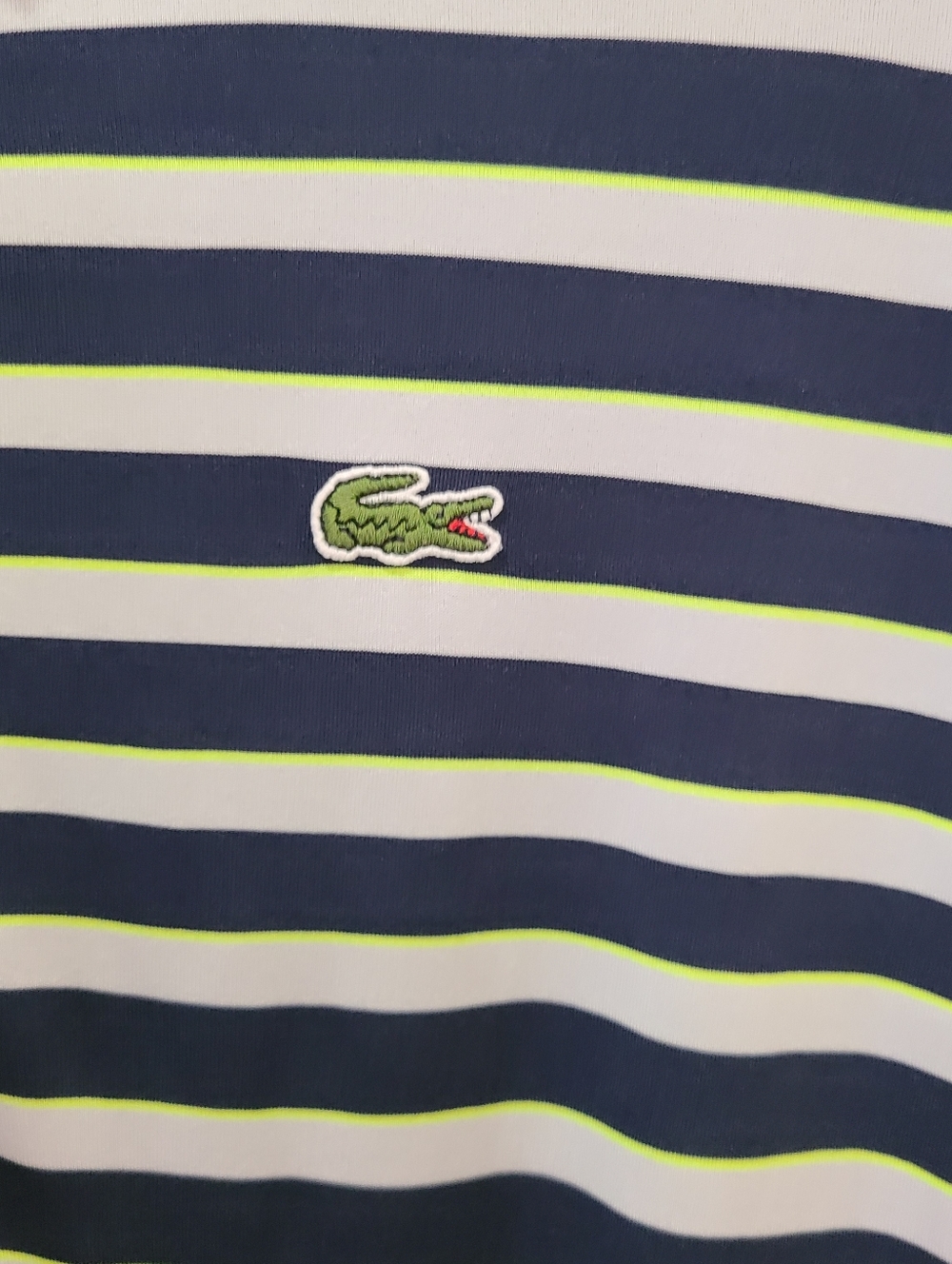 Lacoste Golf Shirt Blue and Neon Green Striped Size 7/XL - Picture 9 of 16